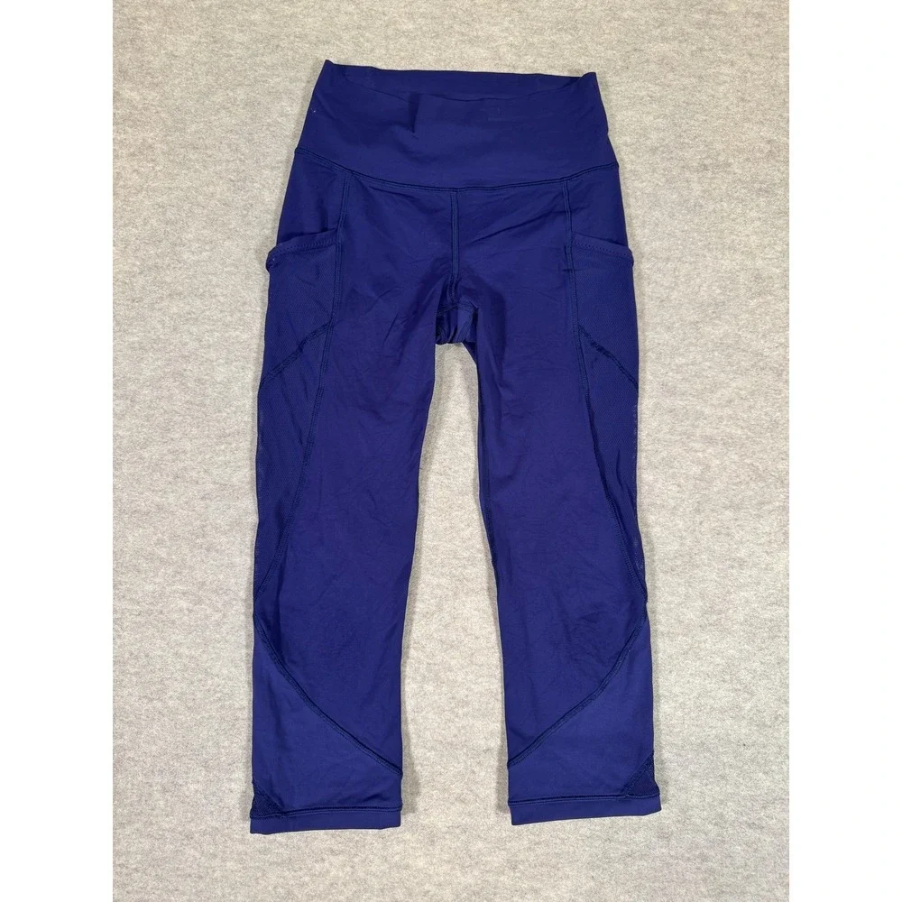 Lululemon Leggings‎ Womens 4 Blue Capri High Rise Mesh Pockets Running Yoga